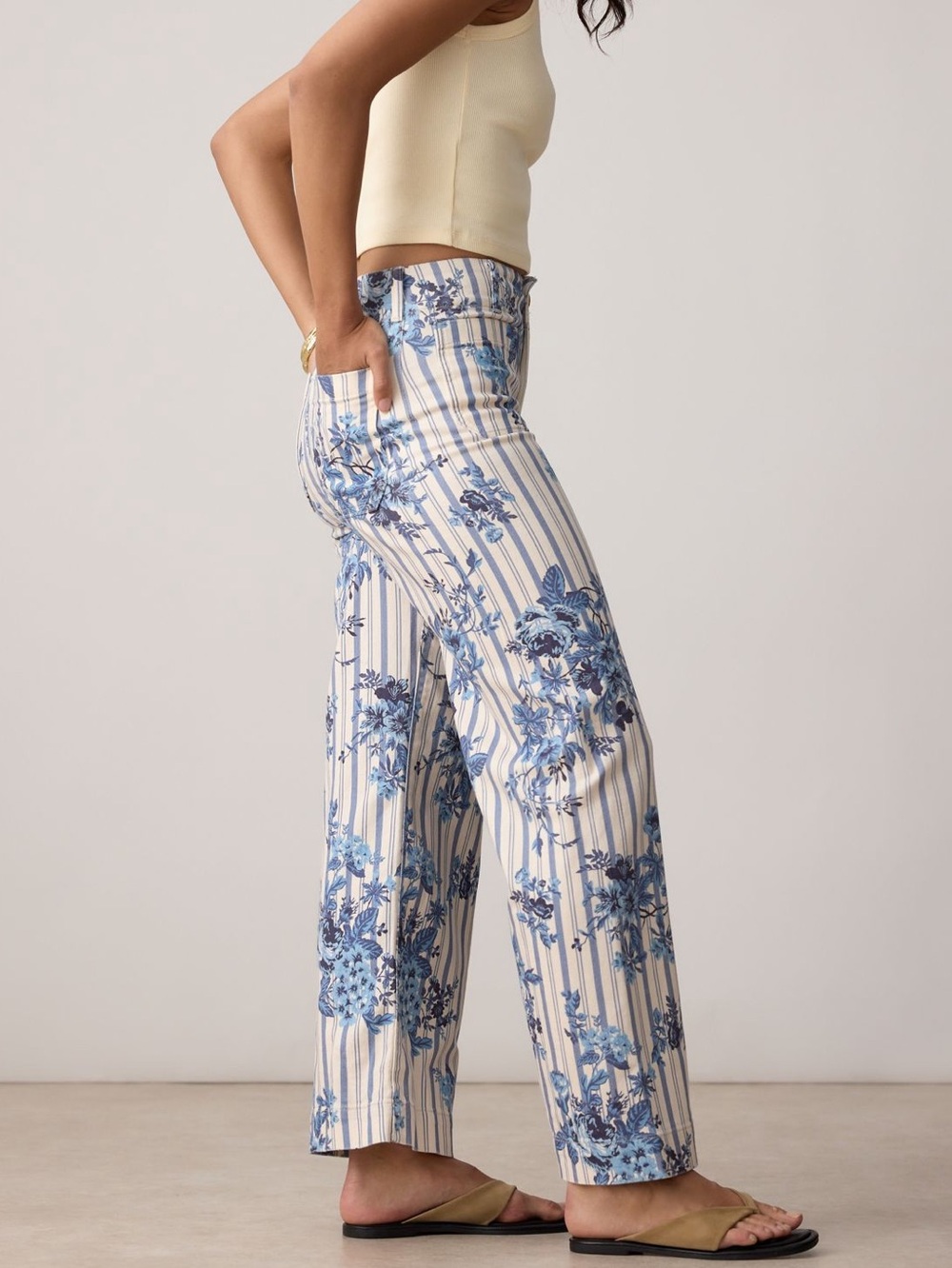 Anthropologie Colette Jeans Maeve Full Length Wide Leg New 27P Ivory Blue Floral